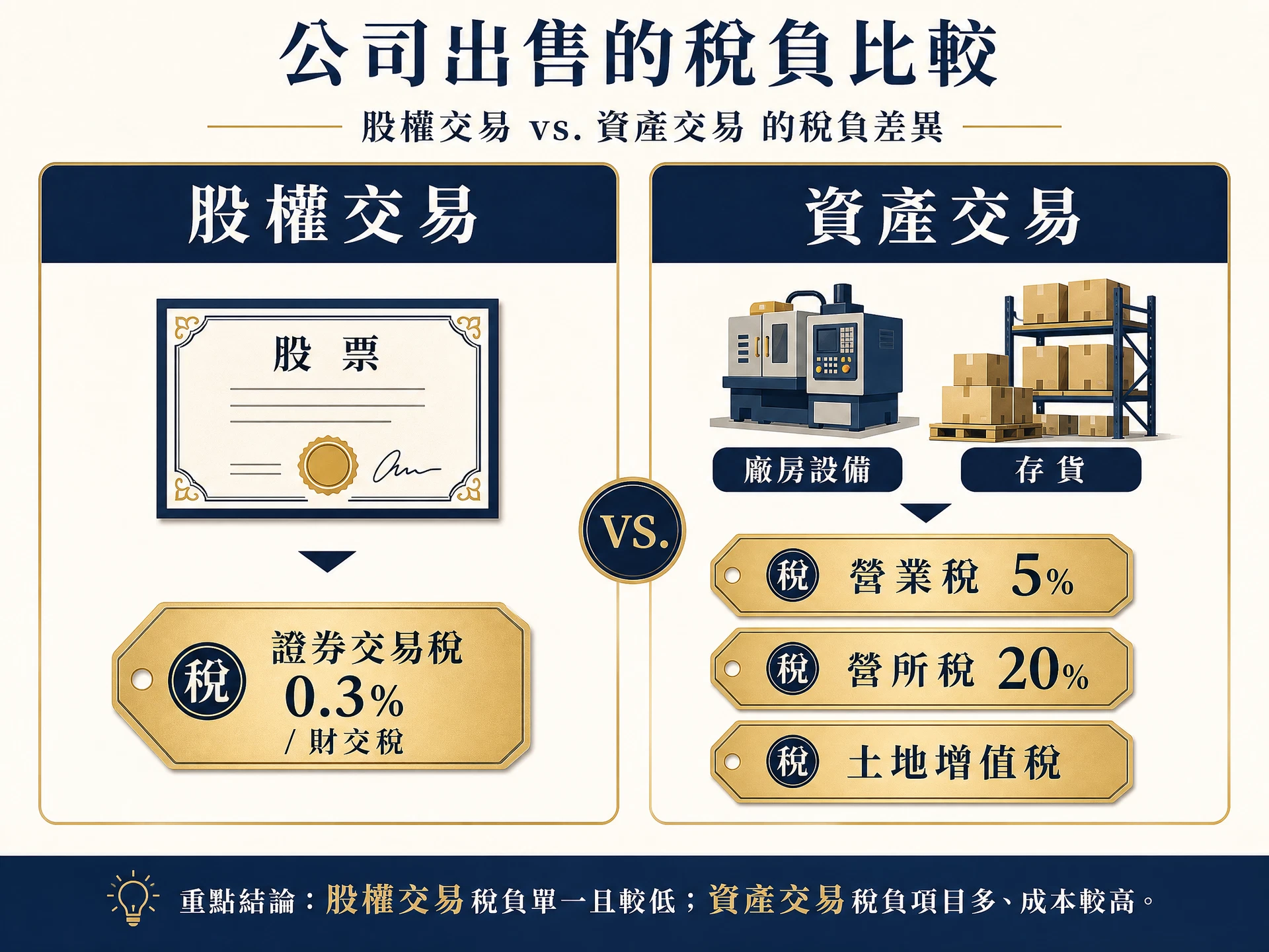 股權轉讓與營業讓與稅務比較圖