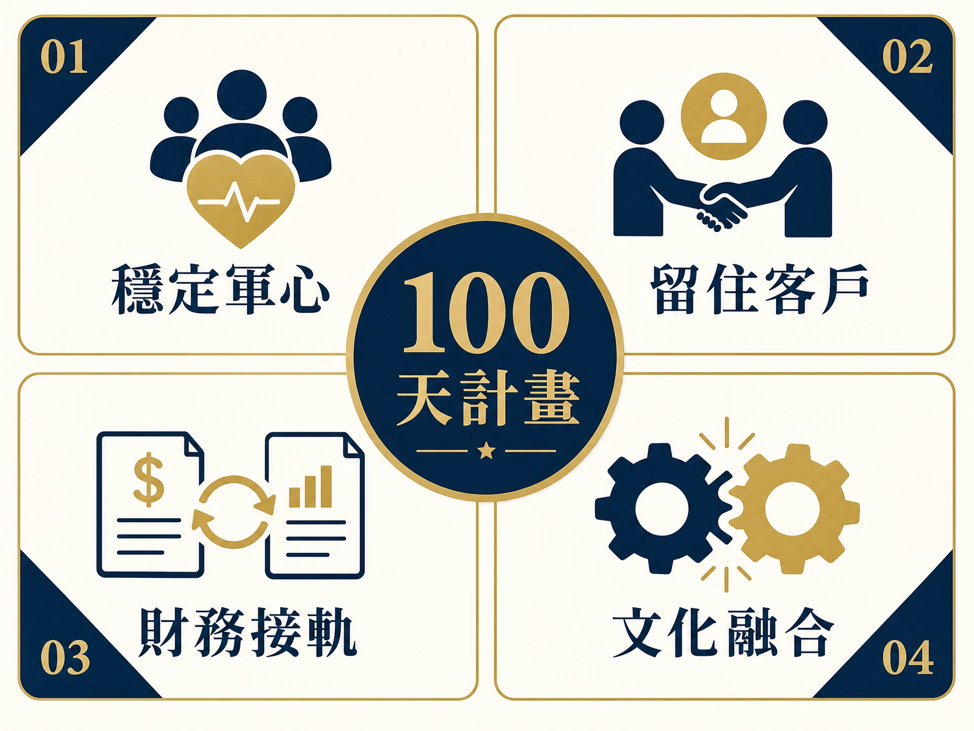 PMI 併購後整合前 100 天的四大重點：穩定軍心、留住客戶、財務接軌、文化融合