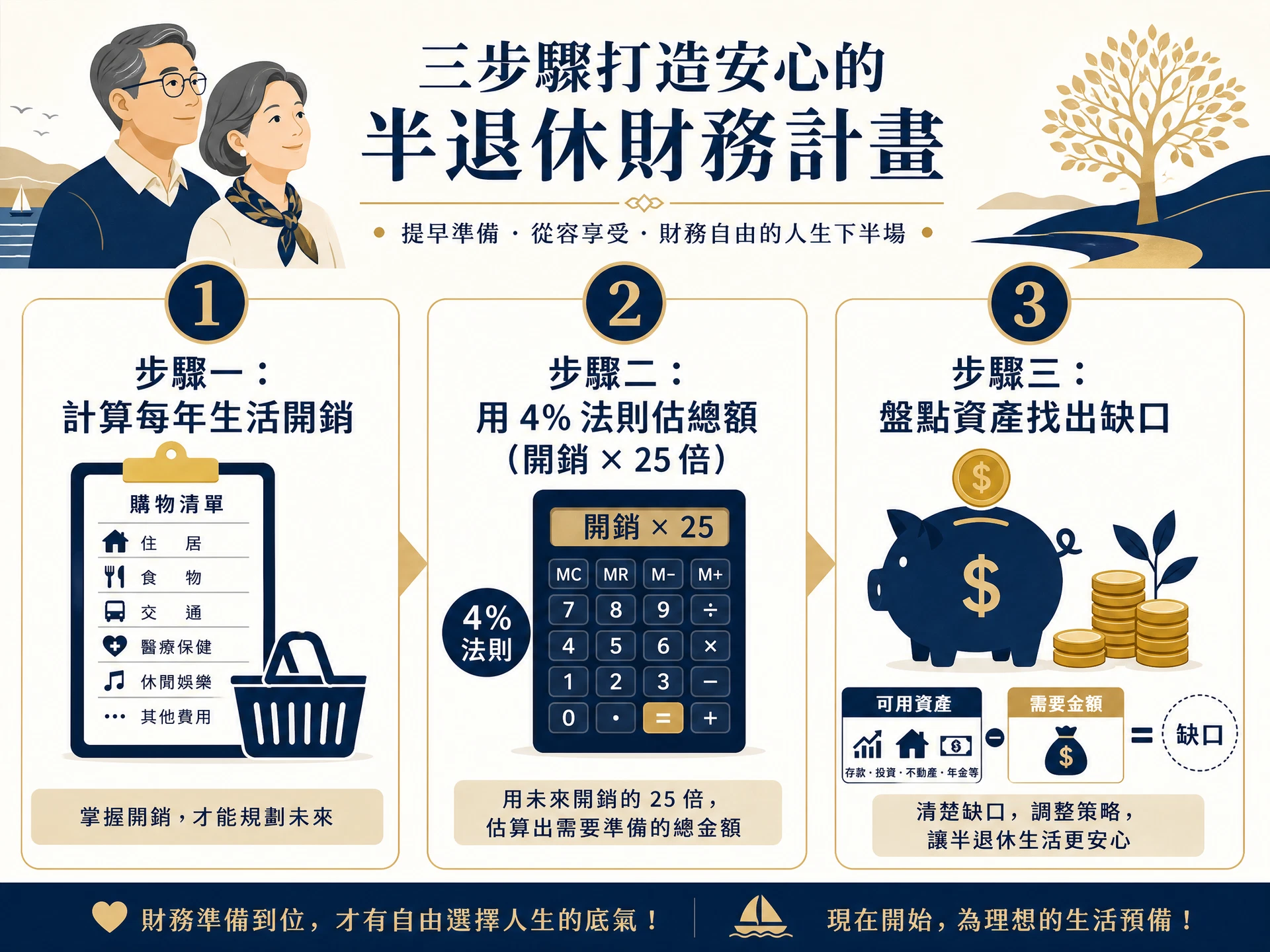 半退休財務規劃三步驟：計算開銷、盤點資產、創造現金流